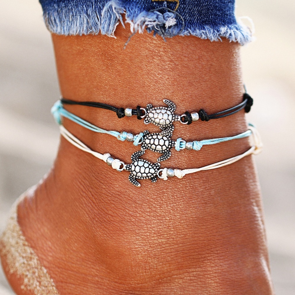 3 Turtle Anklets on Cord - Picture 5 of 5